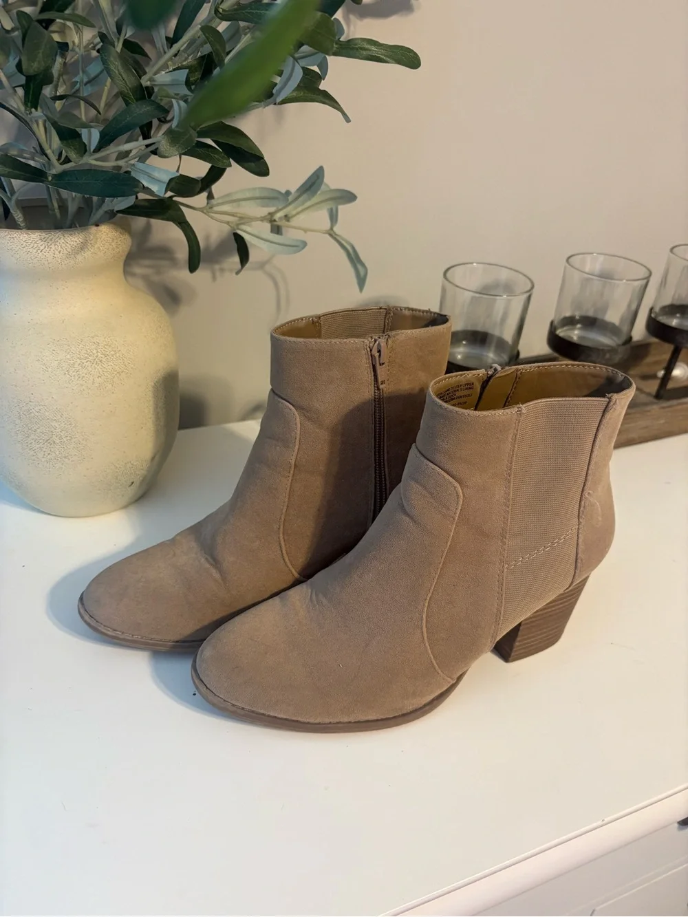 Universal Thread Taupe Ankle Booties with Block Heel